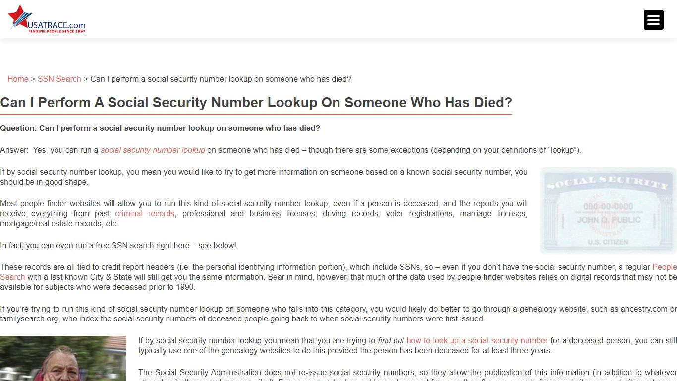 Perform a social security number lookup on someone who has died?